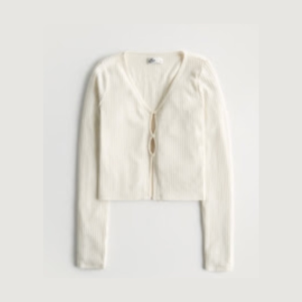 Cream Ribbed Cropped Cardigan – Size M, Excellent Condition, Stylish Knit
